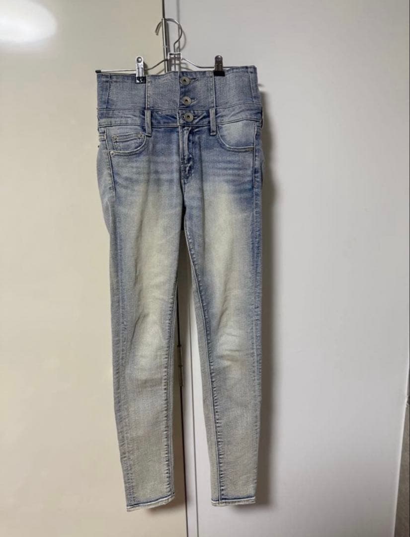 ハイウエストウエストクロススキニーデニムパンツライトグレーGYDA