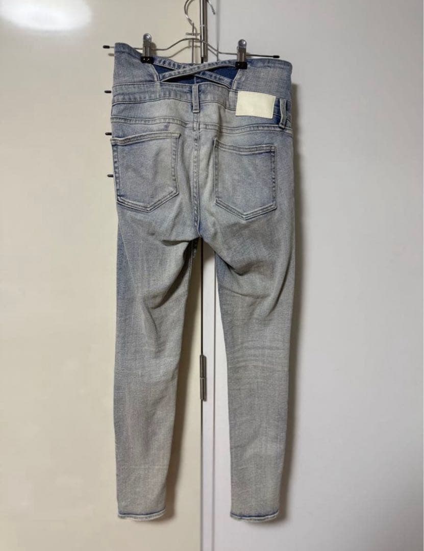 ハイウエストウエストクロススキニーデニムパンツライトグレーGYDA