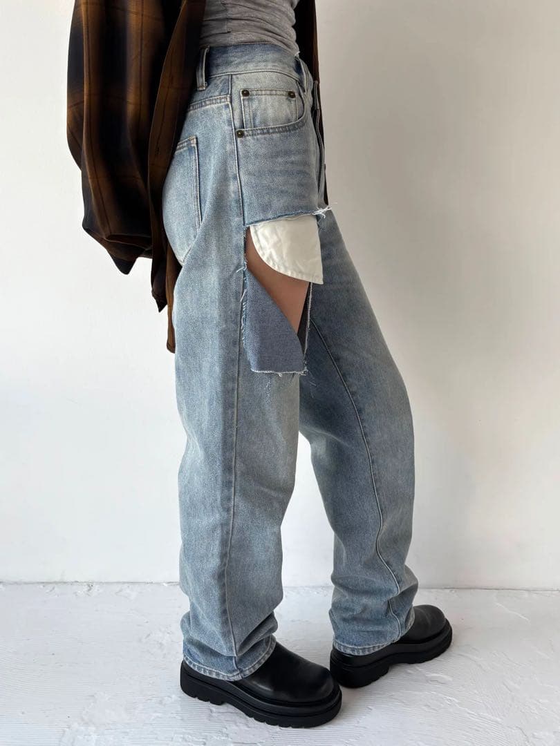 パンツ efu CUT OUT STRAIGHT DENIM