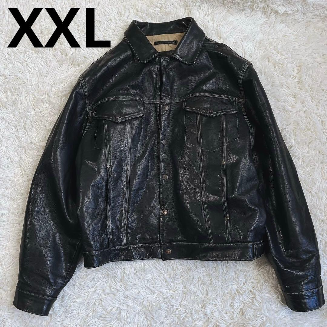 格安✨レザー　トラッカージャケット　ブラック XXLサイズ 革ジャン ライダース