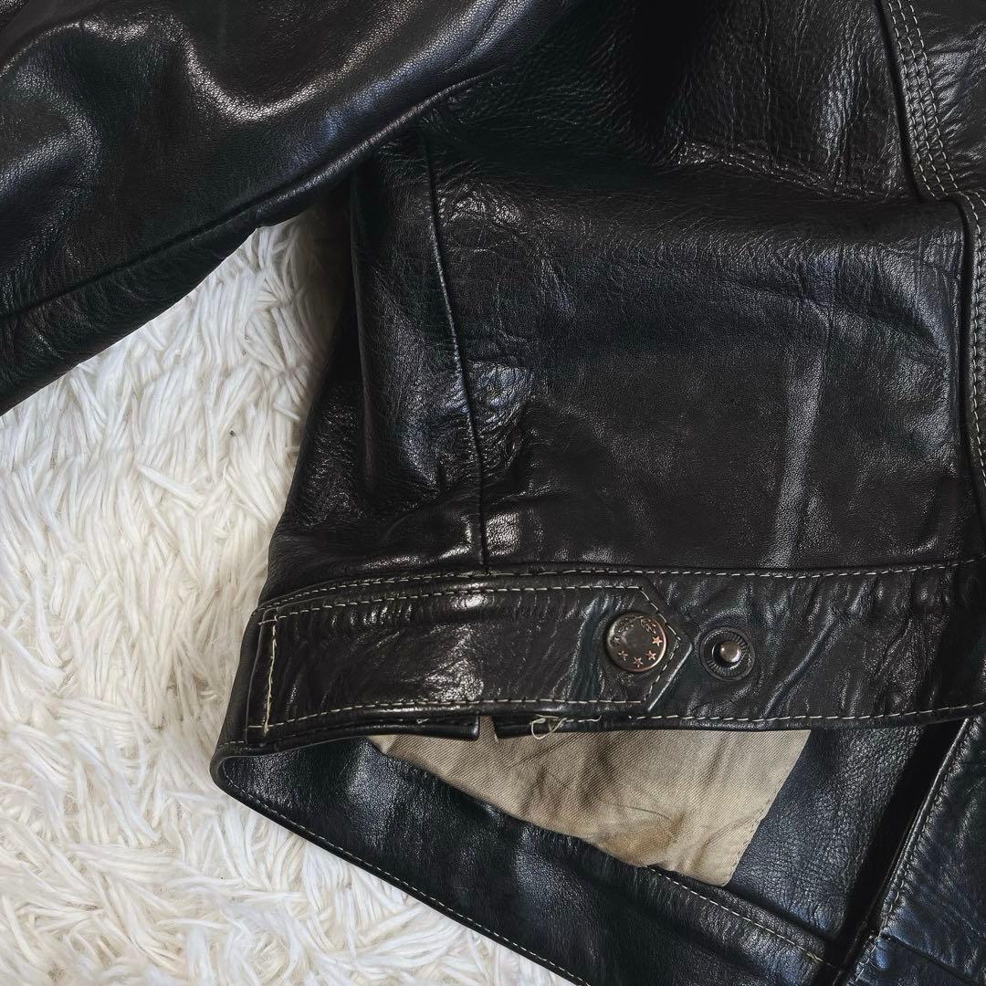 格安✨レザー　トラッカージャケット　ブラック XXLサイズ 革ジャン ライダース