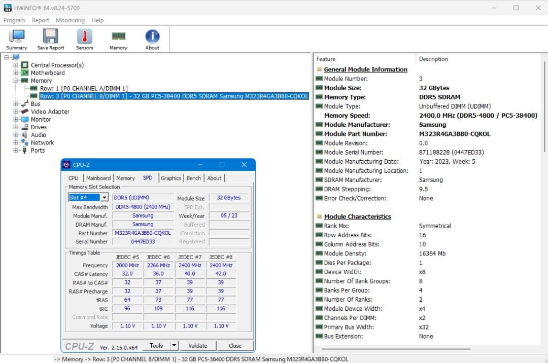 メモリー Samsung DDR5 4800 32GB PC5-38400