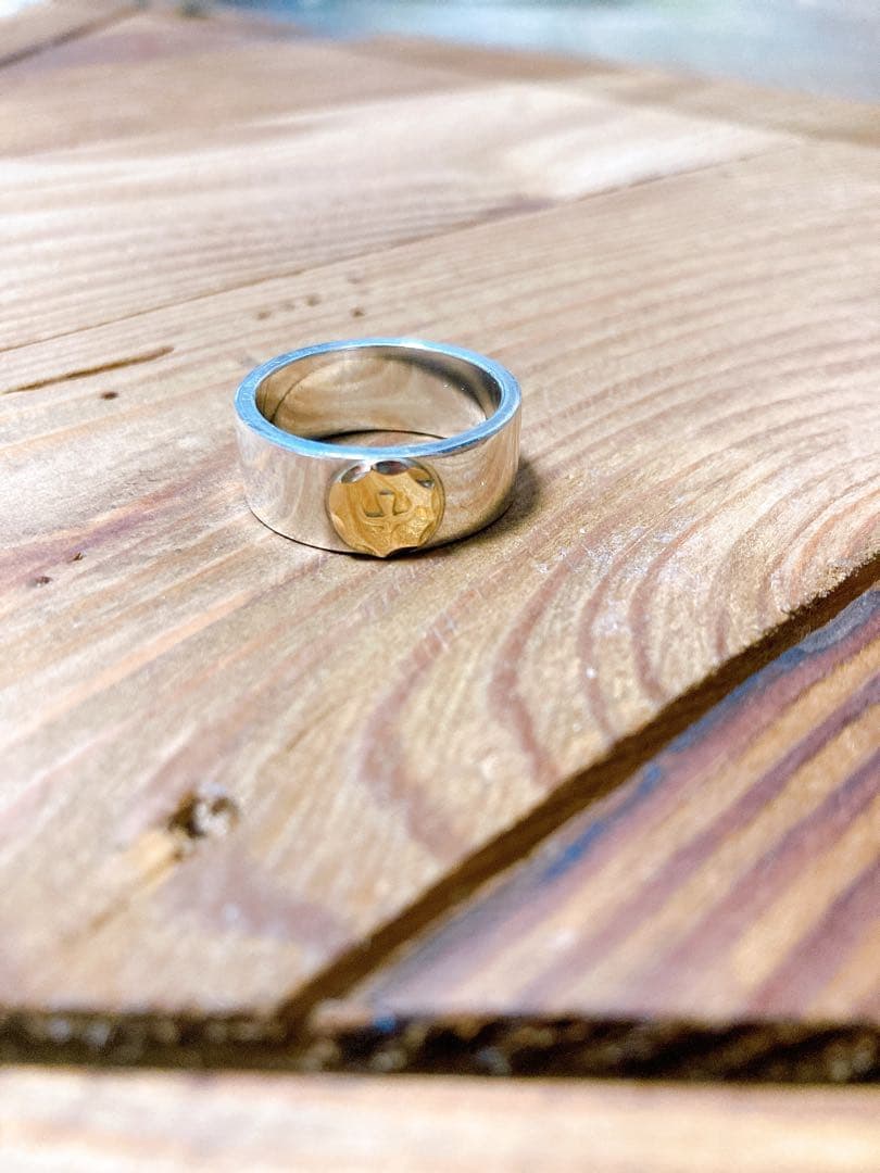 【さとし】18号 GORO'S 金メタル付き 平打ち シルバーリング