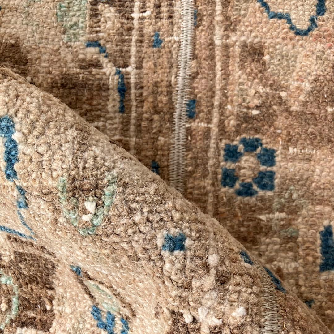 75×88✳︎楕円ラウンド　ブラウン　ブルー　パッチワーク　トルコヴィンテージラグ