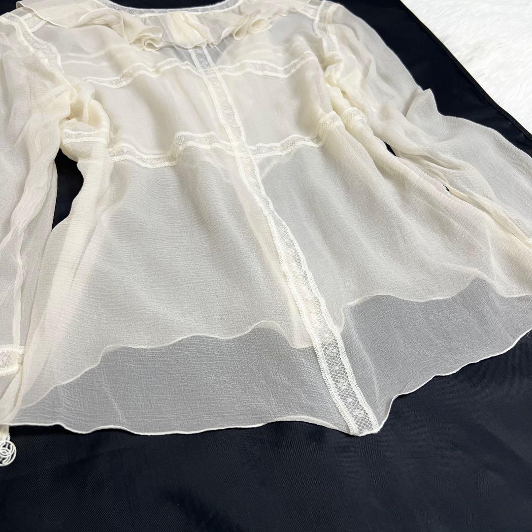 ココボタン✨ CHANEL シャネル フリルシアーシャツブラウス シルク 40