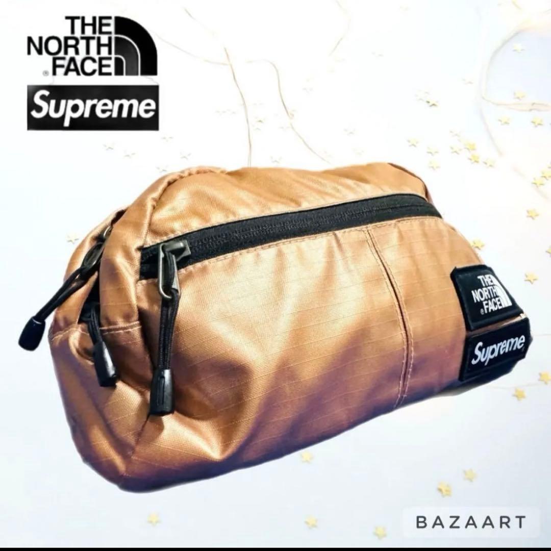 シュプリーム ノースフェイス コラボ ウエストバッグ ボディバッグ ゴールド