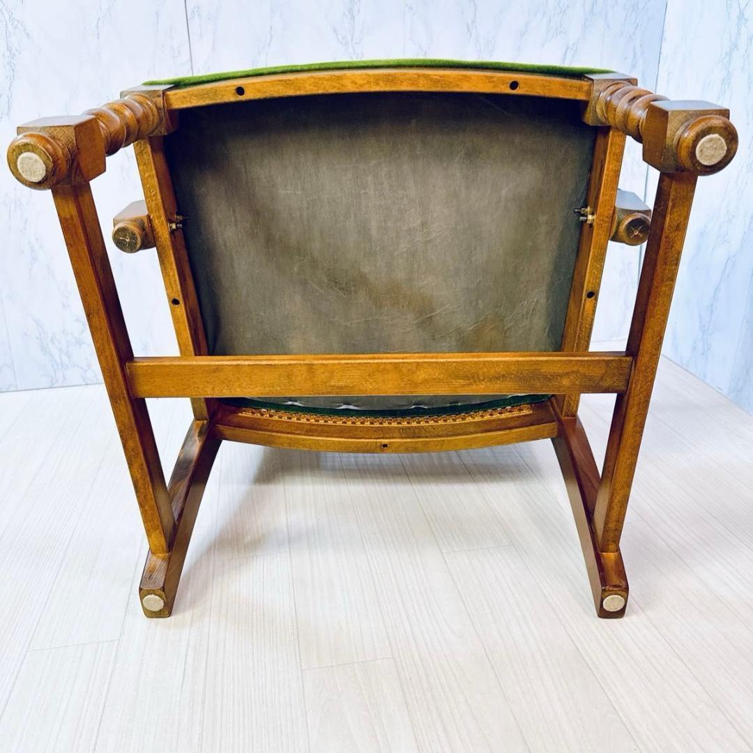 美品 オールド カリモク アンティーク ラタンチェア モケットグリーン 希少