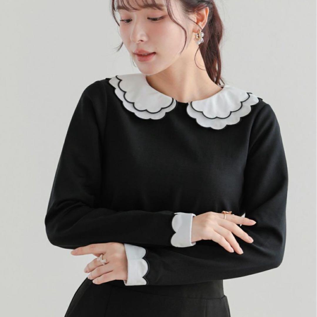 fitmore 刺繍ダブルカラーレイヤードロングスリーブトップス