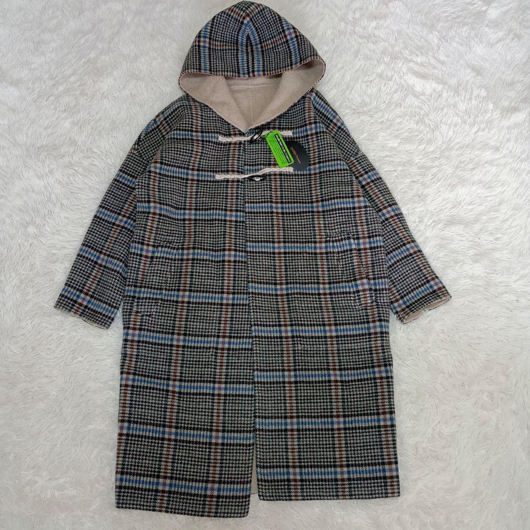 新品タグ付　ダーマコレクション　チェック柄ダッフルコート フード付き　フリース