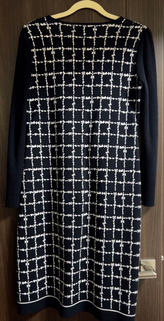 リボン付きチェック柄ニットワンピース 38