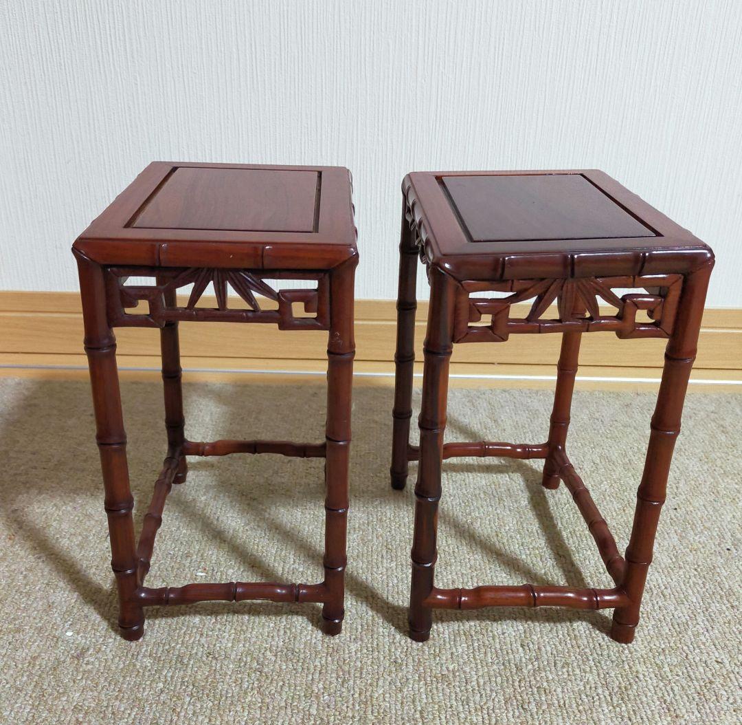 中国天然唐木　花梨木　竹節型　花台　香炉台　飾り台　お買い得２点セット