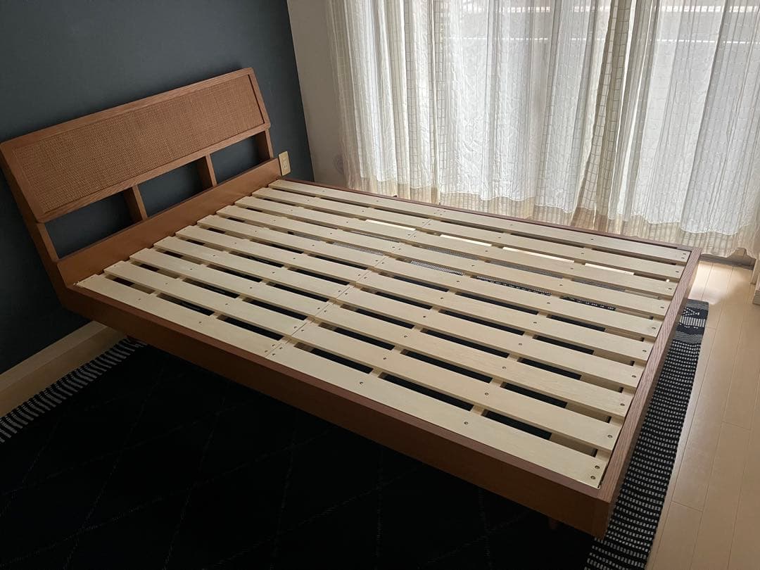 【たろう】 セミダブルベッドフレーム 木製ラタン調＋エマスリープマットレス