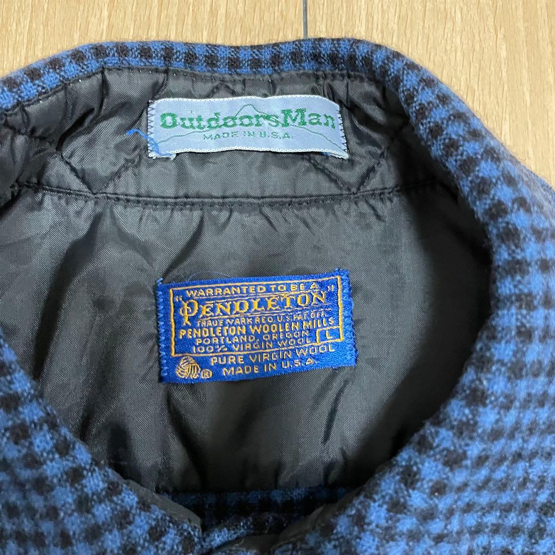 70s Pendleton USA製 ウールシャツ　チェック柄　ブルー　ブラック