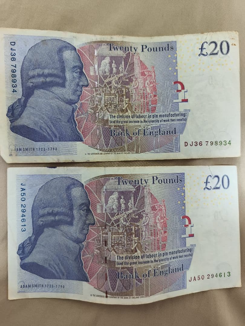 ピ*ム様 【旧紙幣】イギリス 20ポンド札 4枚セット エリザベス女王 コレクシ
