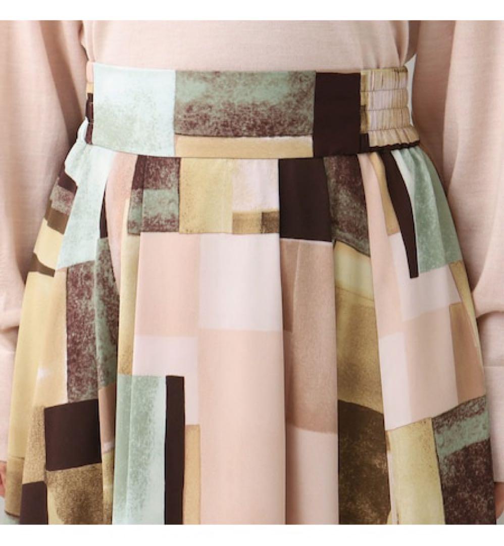 さすけ3アートブロッキングプリントタックスカート定価2.6万大きいサイズ