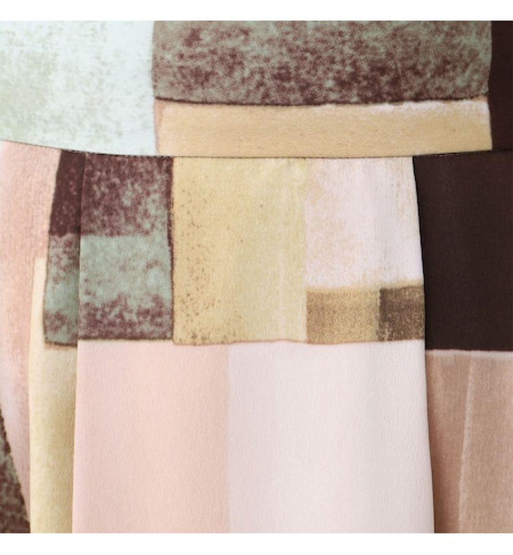 さすけ3アートブロッキングプリントタックスカート定価2.6万大きいサイズ