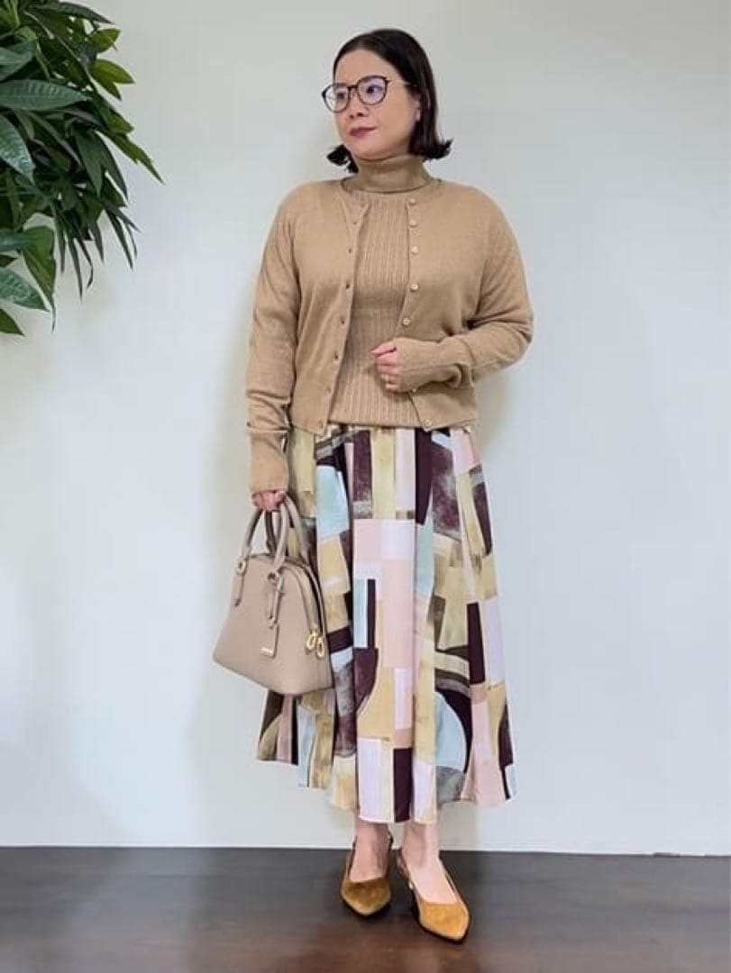 さすけ3アートブロッキングプリントタックスカート定価2.6万大きいサイズ