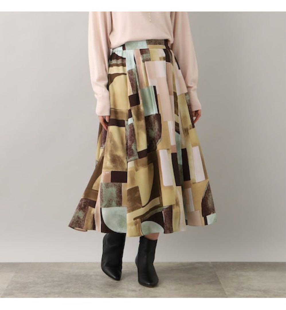 さすけ3アートブロッキングプリントタックスカート定価2.6万大きいサイズ