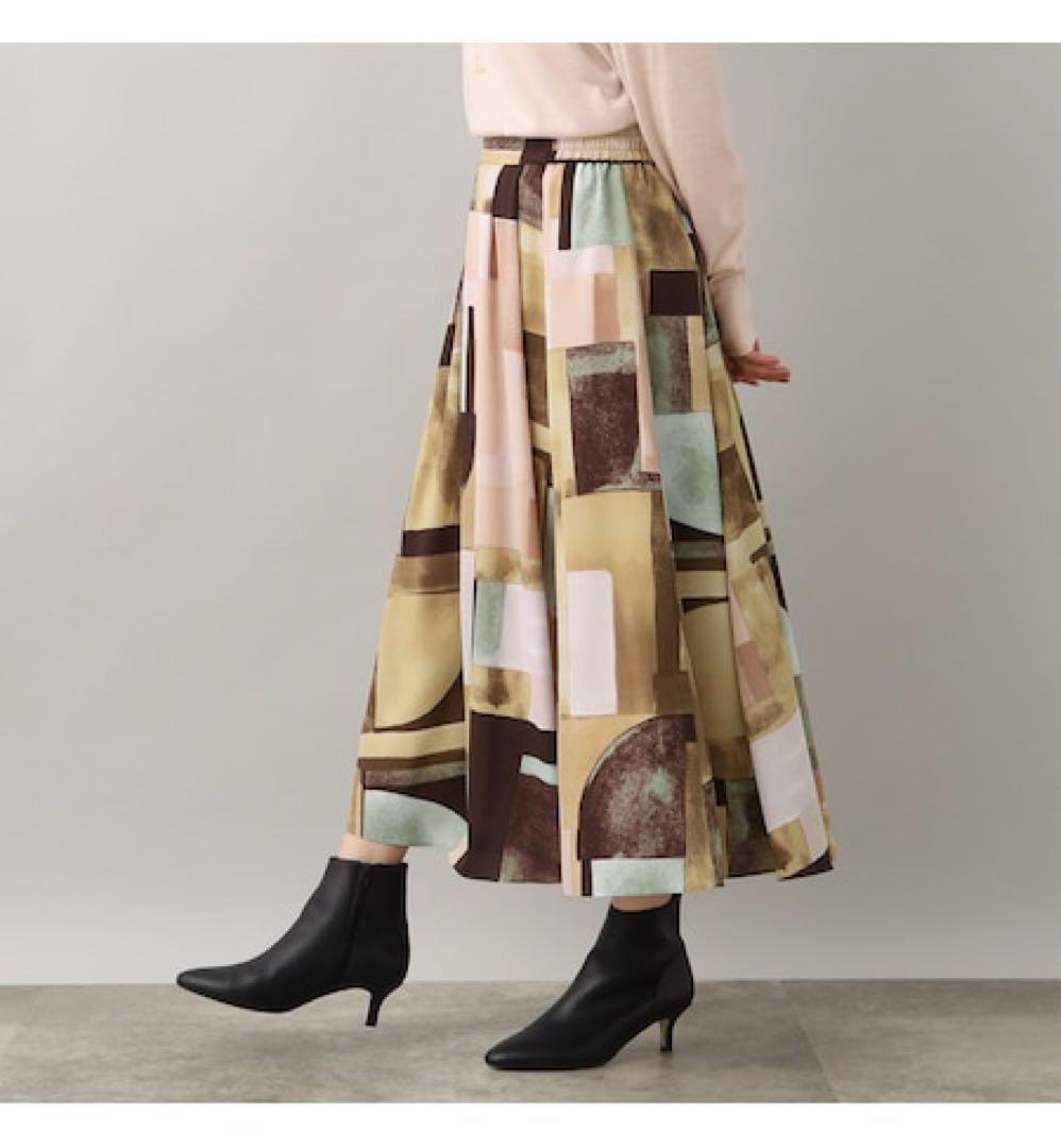 さすけ3アートブロッキングプリントタックスカート定価2.6万大きいサイズ
