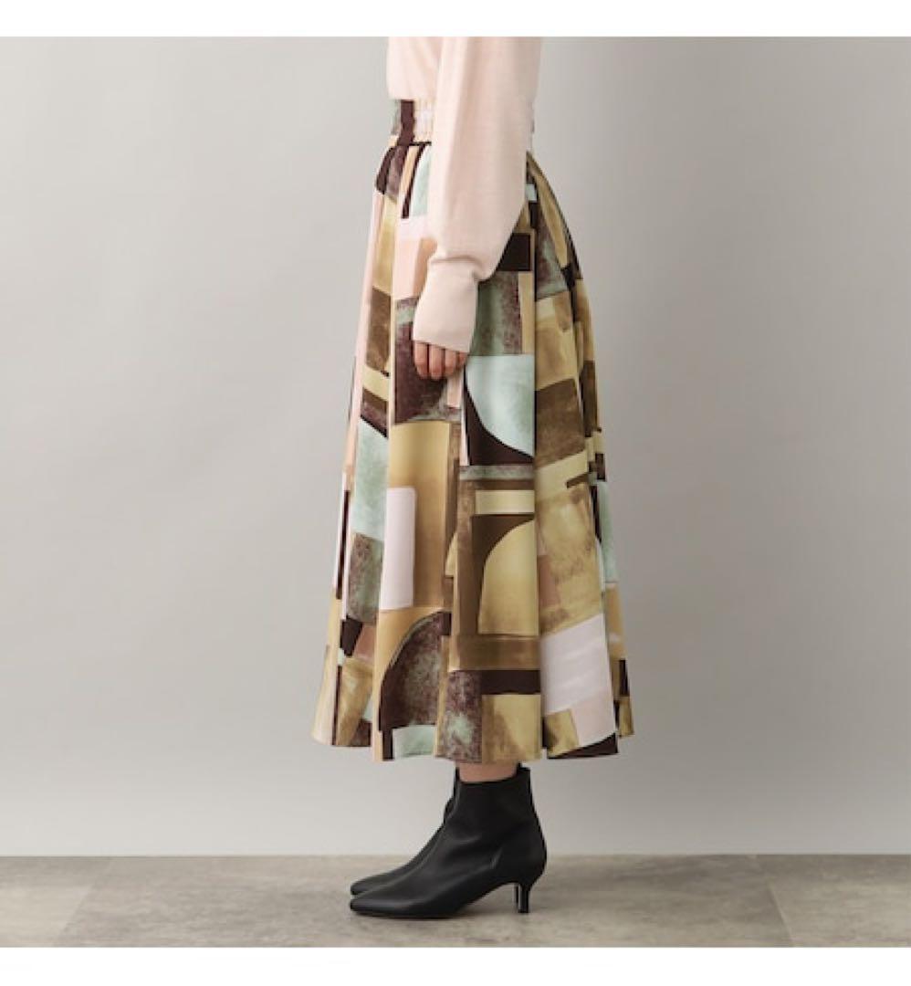 さすけ3アートブロッキングプリントタックスカート定価2.6万大きいサイズ