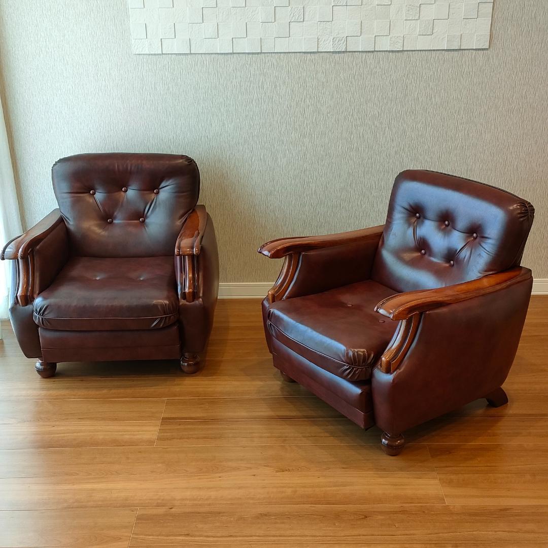 ヴィンテージソファ　1人掛け　ひじ掛け　レザー②