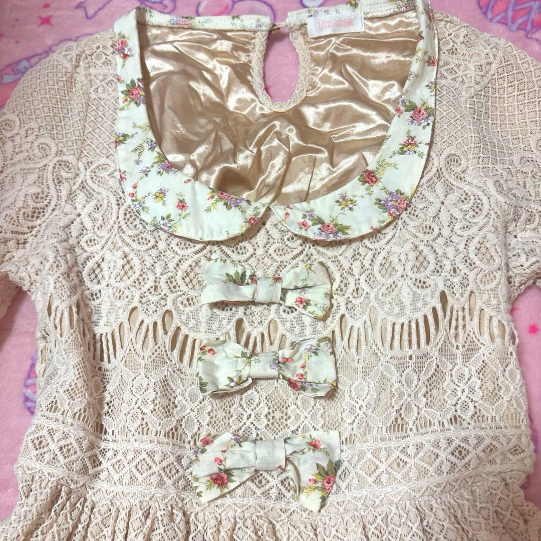 リズリサ　総レース花柄ワンピース　3連リボン　森ガール　姫ギャル