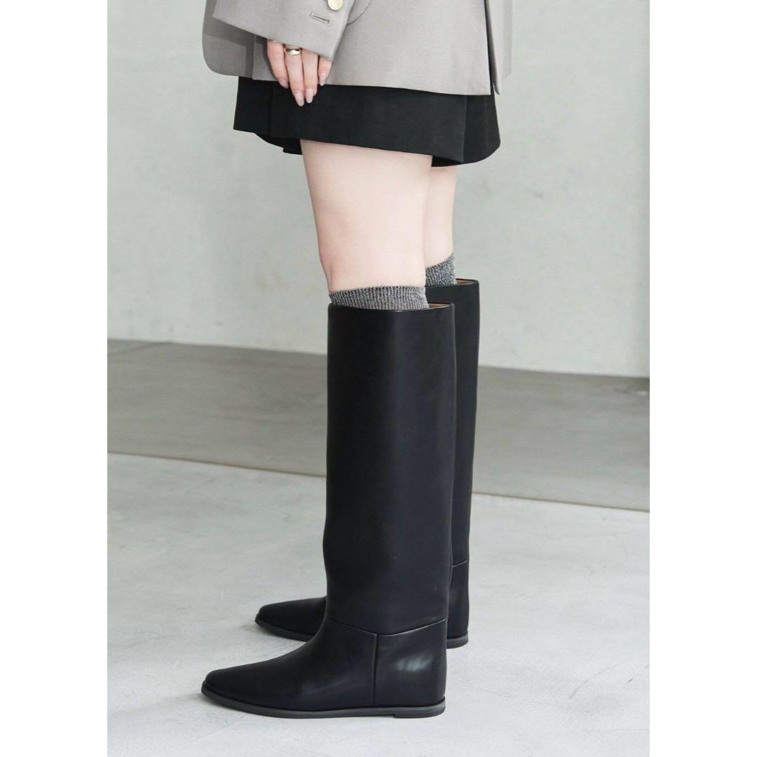 <LE TALON> 2cmワイドシャフトロングブーツ ブラック 24.5cm