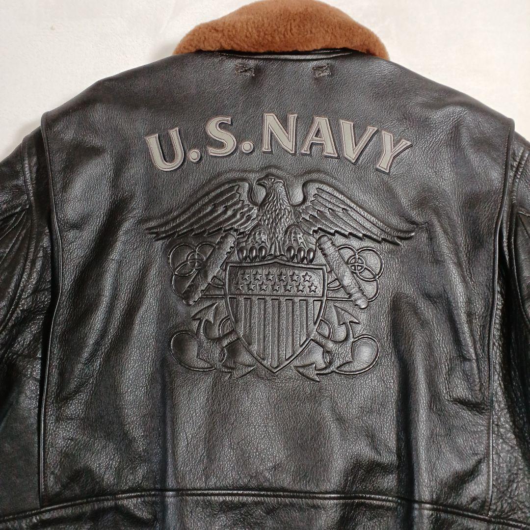 美品 MORGAN G-1NAVYエンボスジャケット 焦茶　L