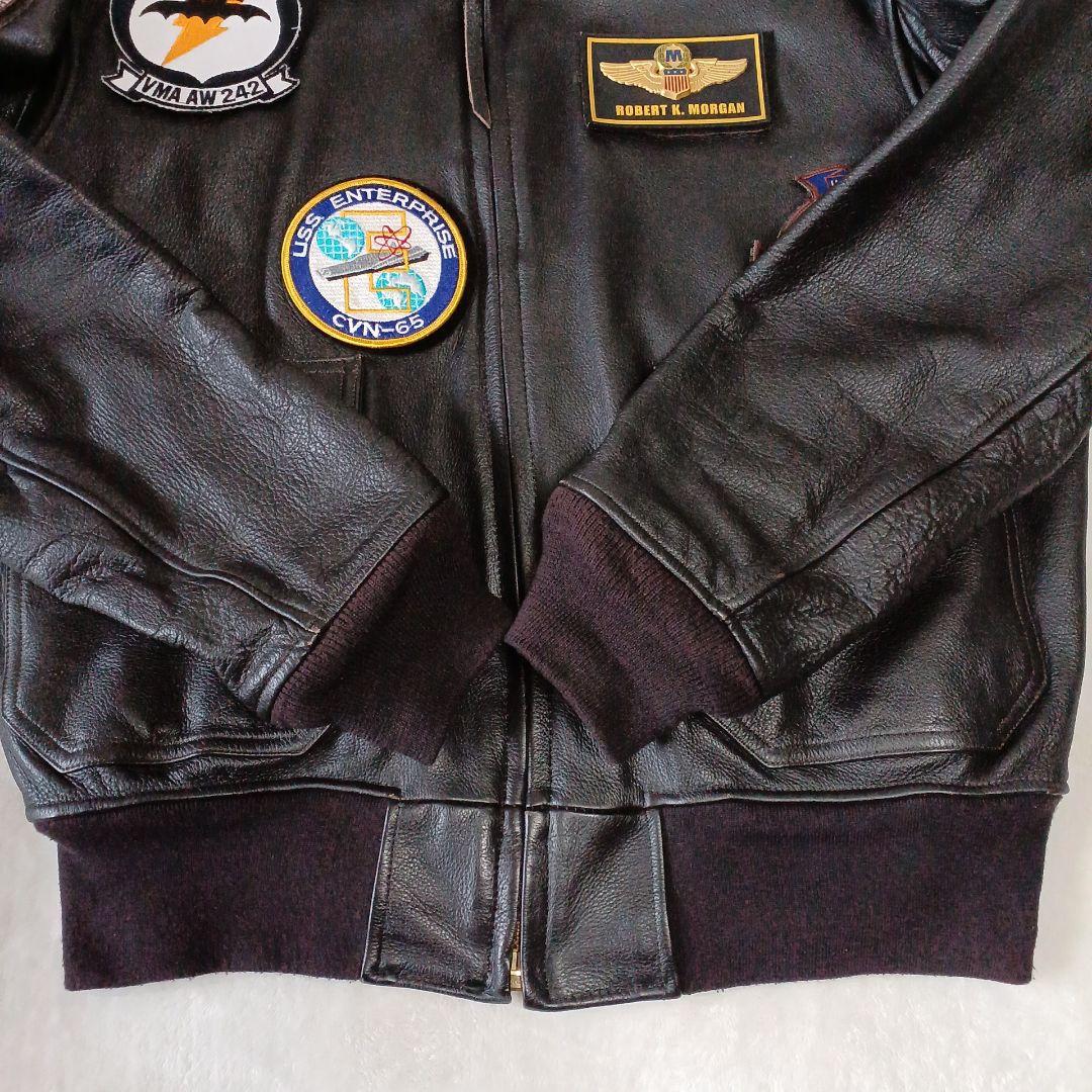 美品 MORGAN G-1NAVYエンボスジャケット 焦茶　L