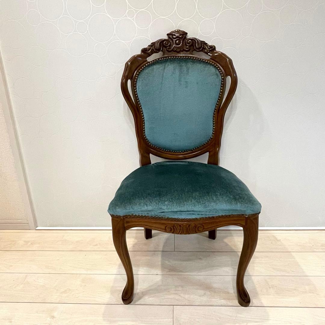 ダイニングチェア ロココ調チェア 猫脚 彫刻 木製 椅子 ベロア調　北欧 ①