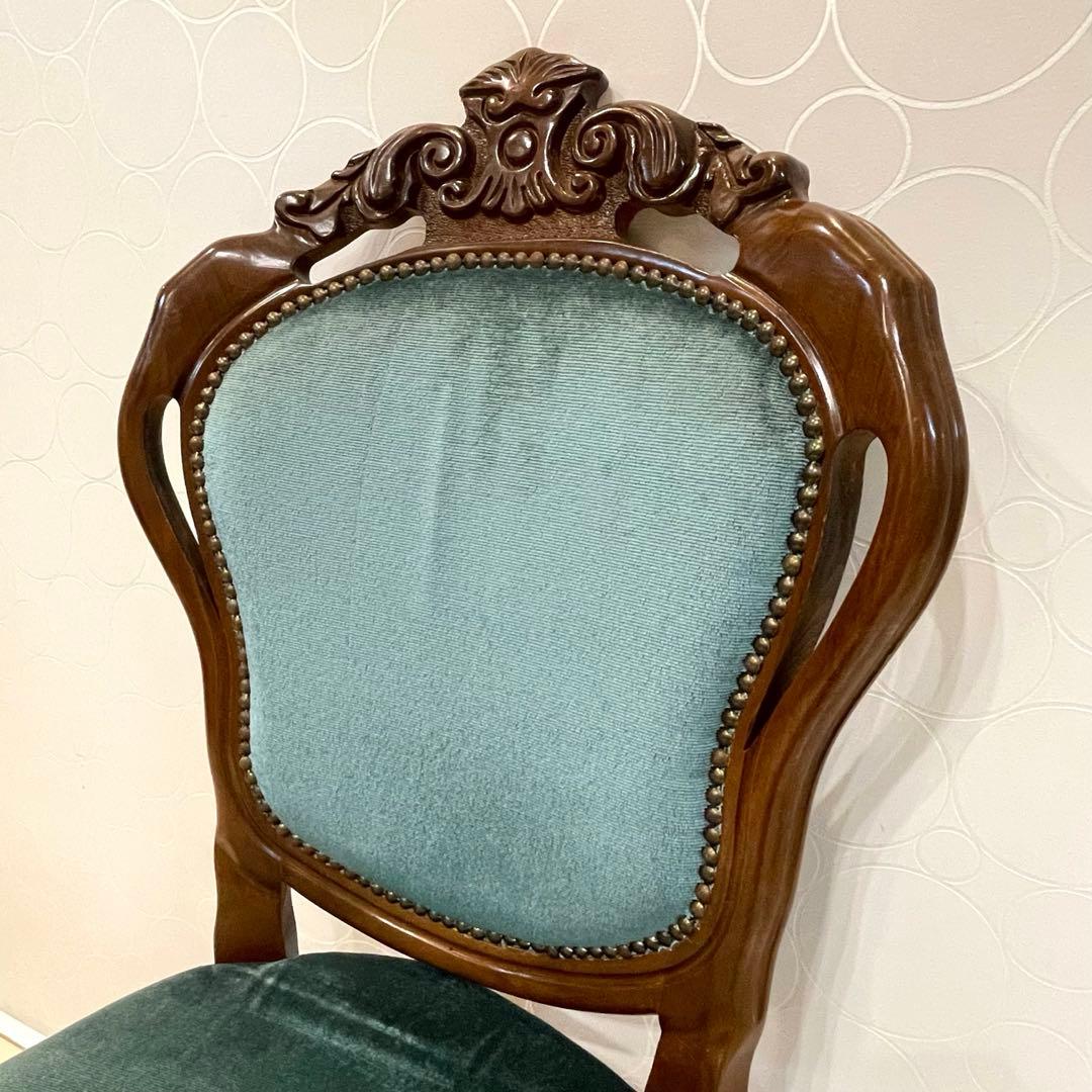 ダイニングチェア ロココ調チェア 猫脚 彫刻 木製 椅子 ベロア調　北欧 ①