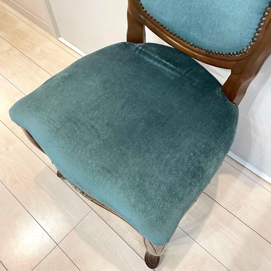 ダイニングチェア ロココ調チェア 猫脚 彫刻 木製 椅子 ベロア調　北欧 ①