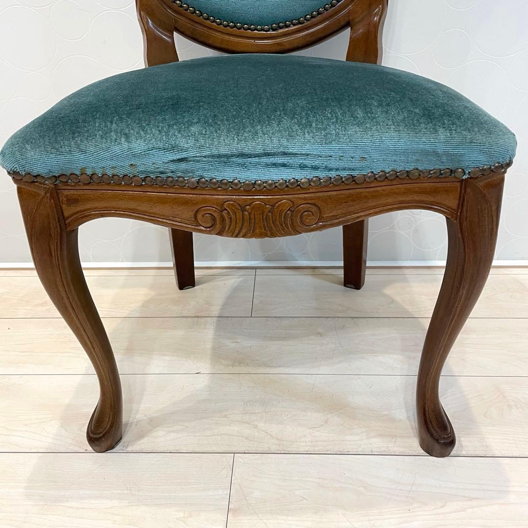 ダイニングチェア ロココ調チェア 猫脚 彫刻 木製 椅子 ベロア調　北欧 ①