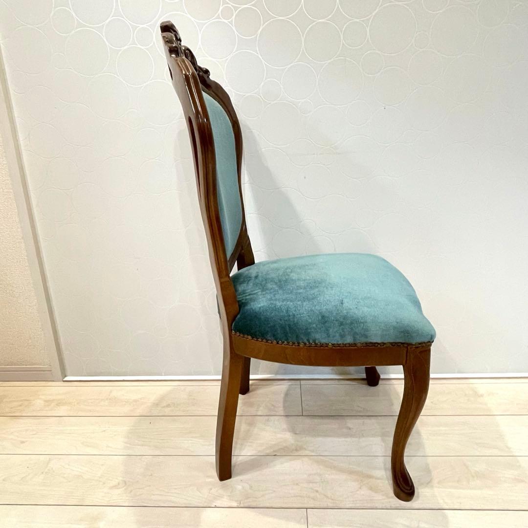 ダイニングチェア ロココ調チェア 猫脚 彫刻 木製 椅子 ベロア調　北欧 ①