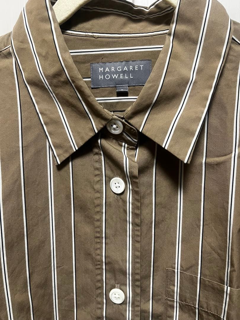 MARGARET HOWELL ブラウンストライプ長袖シャツ