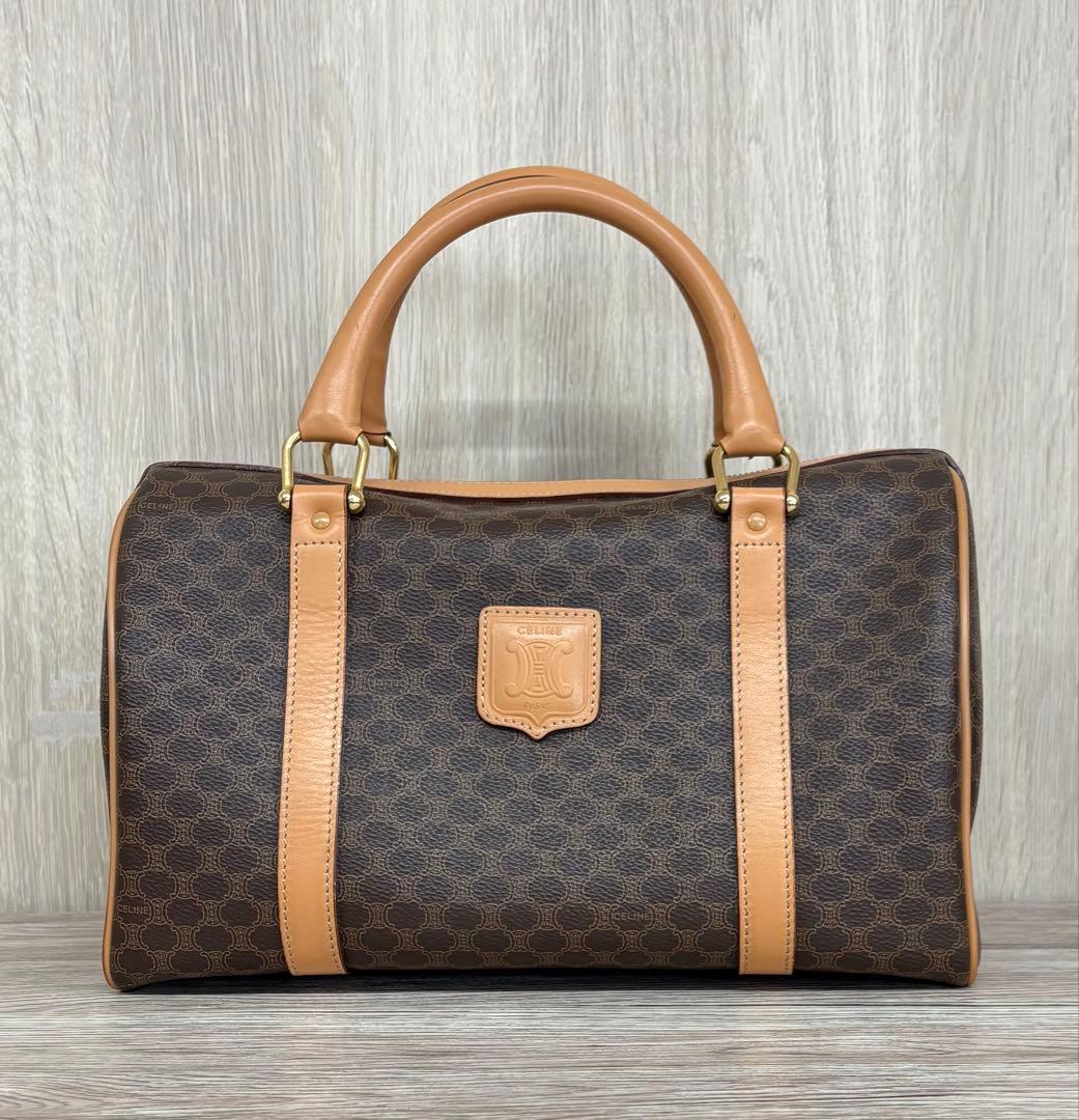 《極美品》セリーヌ マカダムボストン PVCレザー ブラウン ヴィンテージ