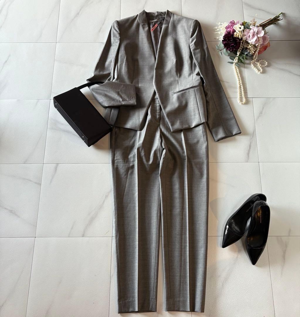 セオリーリュクス　ノーカラースーツ　パンツ　セットアップ　38-40 グレー