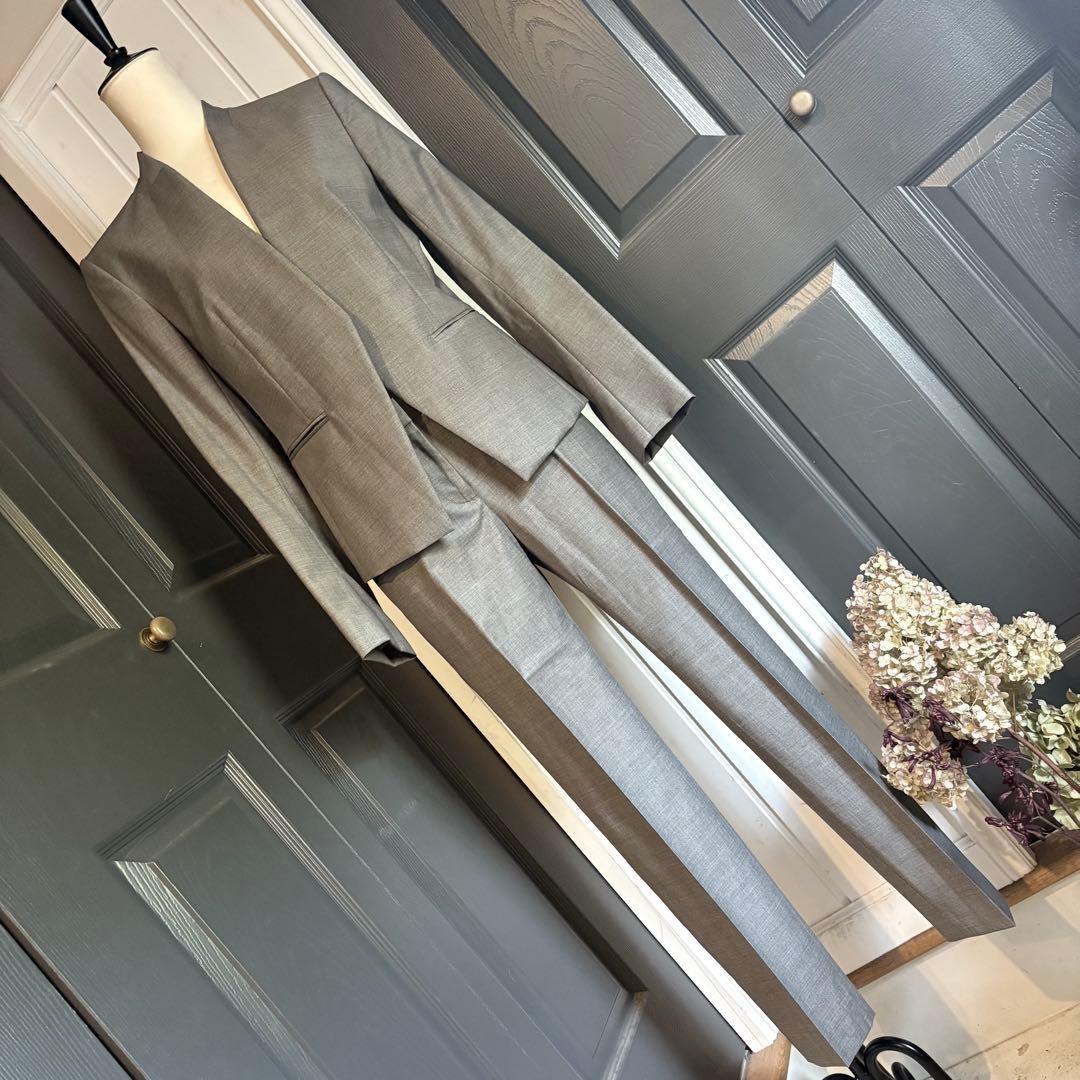 セオリーリュクス　ノーカラースーツ　パンツ　セットアップ　38-40 グレー