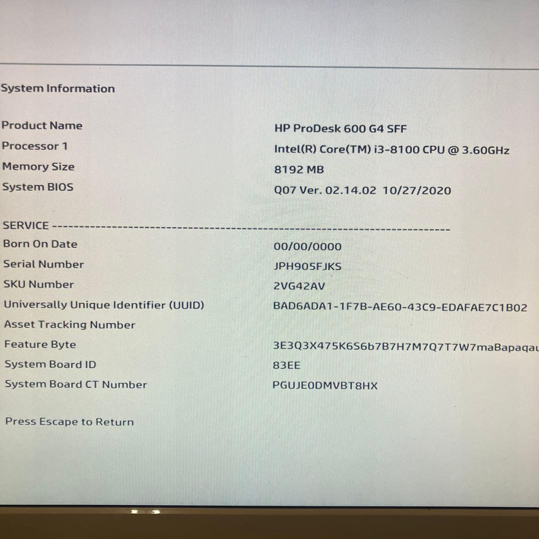 8世代！Core i3！HP ProDesk 600G4本体のみジャンク品