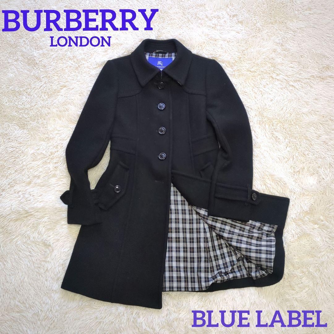 極美品❤バーバリー ブルーレーベル ウールアンゴラコートチェック裏地ブラック