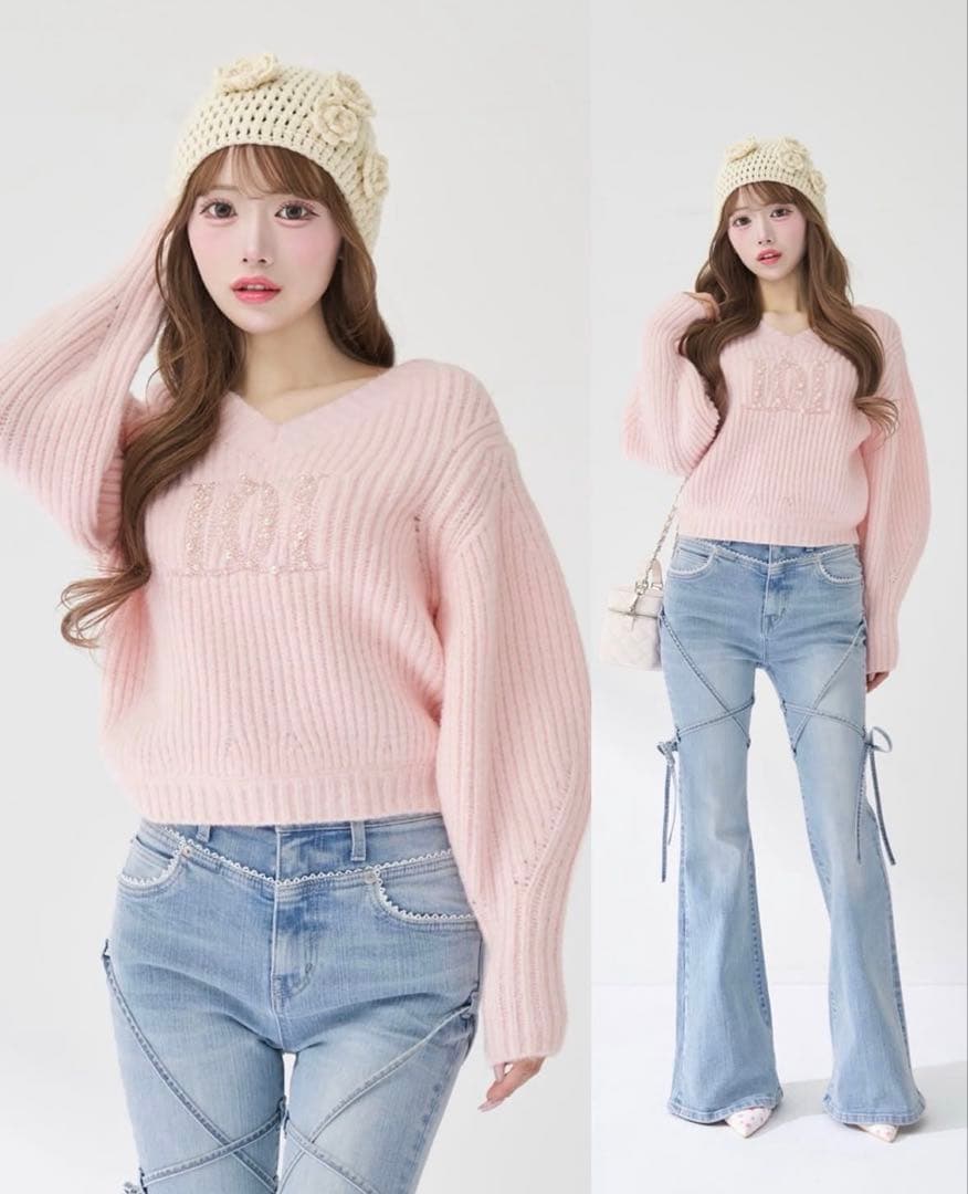 Darich ファンシービーズDDロゴボリュームニットトップス PNK ピンク