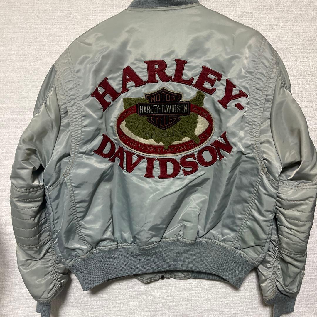 ハーレーダビッドソン/スタジャン/スカジャン/刺繍/ロゴ/ブルー/Mサイズ