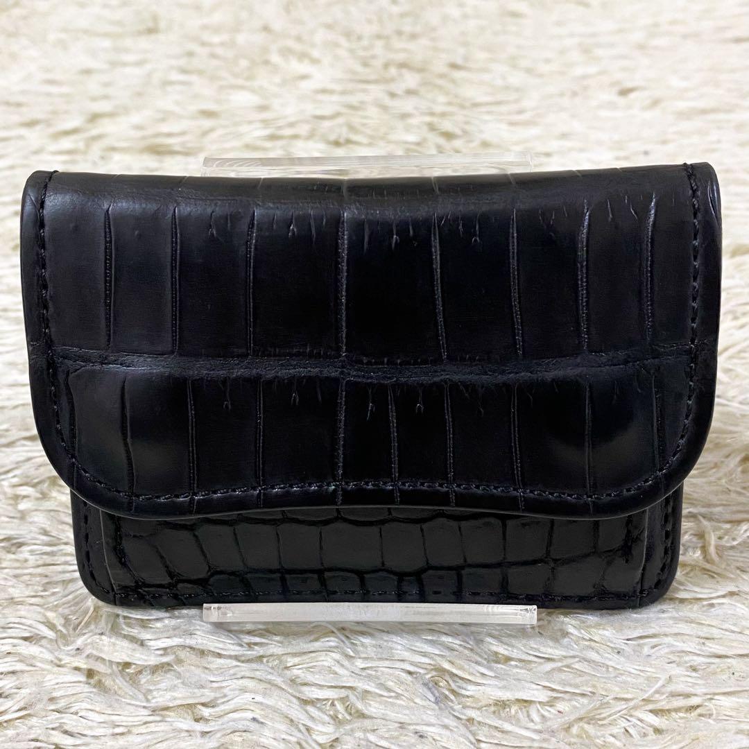 【美品】ワイルドスワンズ タング 小銭入れ ヌバック クロコダイル ブラック 黒