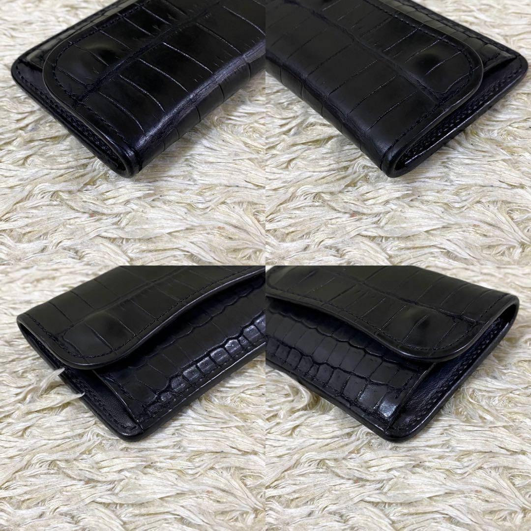 【美品】ワイルドスワンズ タング 小銭入れ ヌバック クロコダイル ブラック 黒