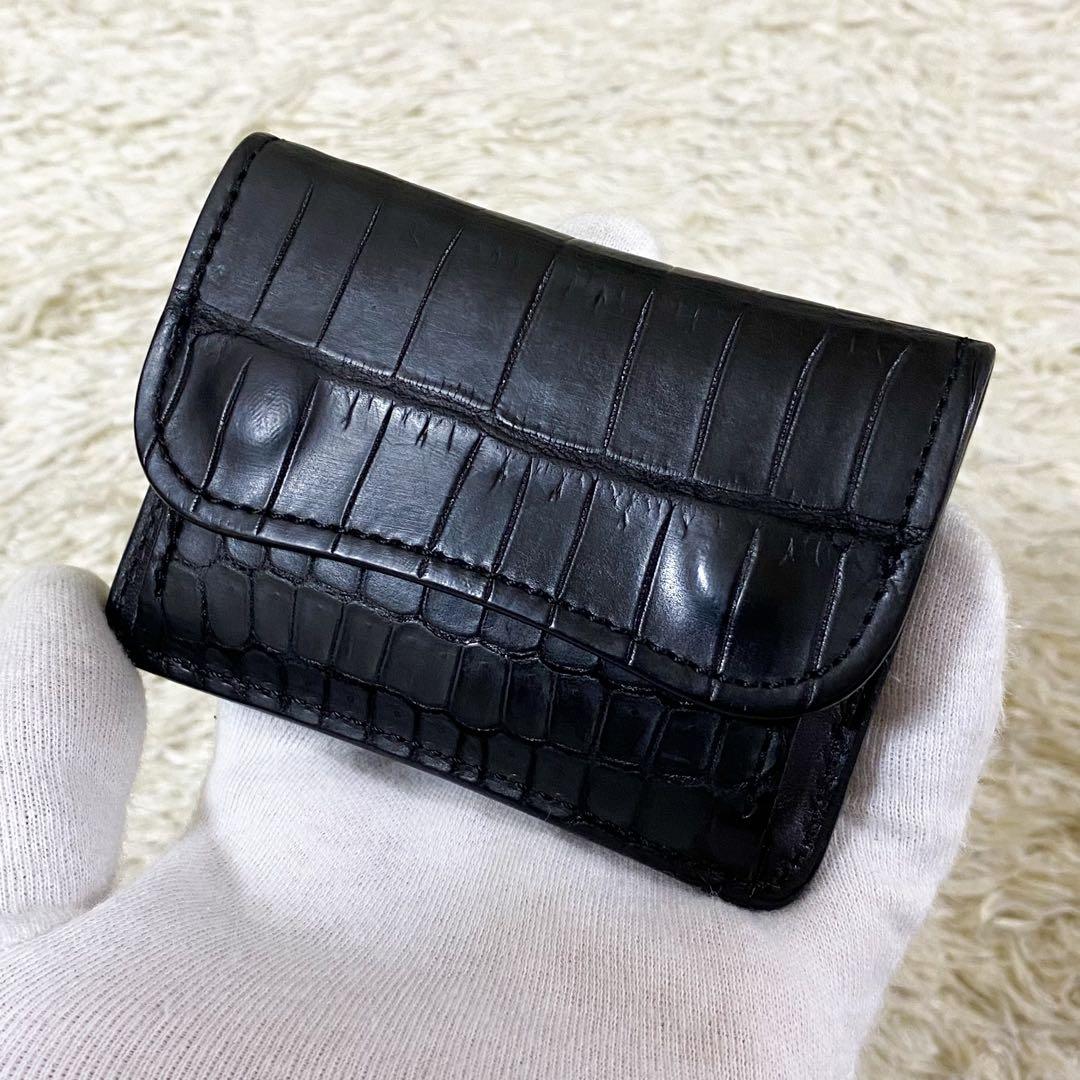 【美品】ワイルドスワンズ タング 小銭入れ ヌバック クロコダイル ブラック 黒