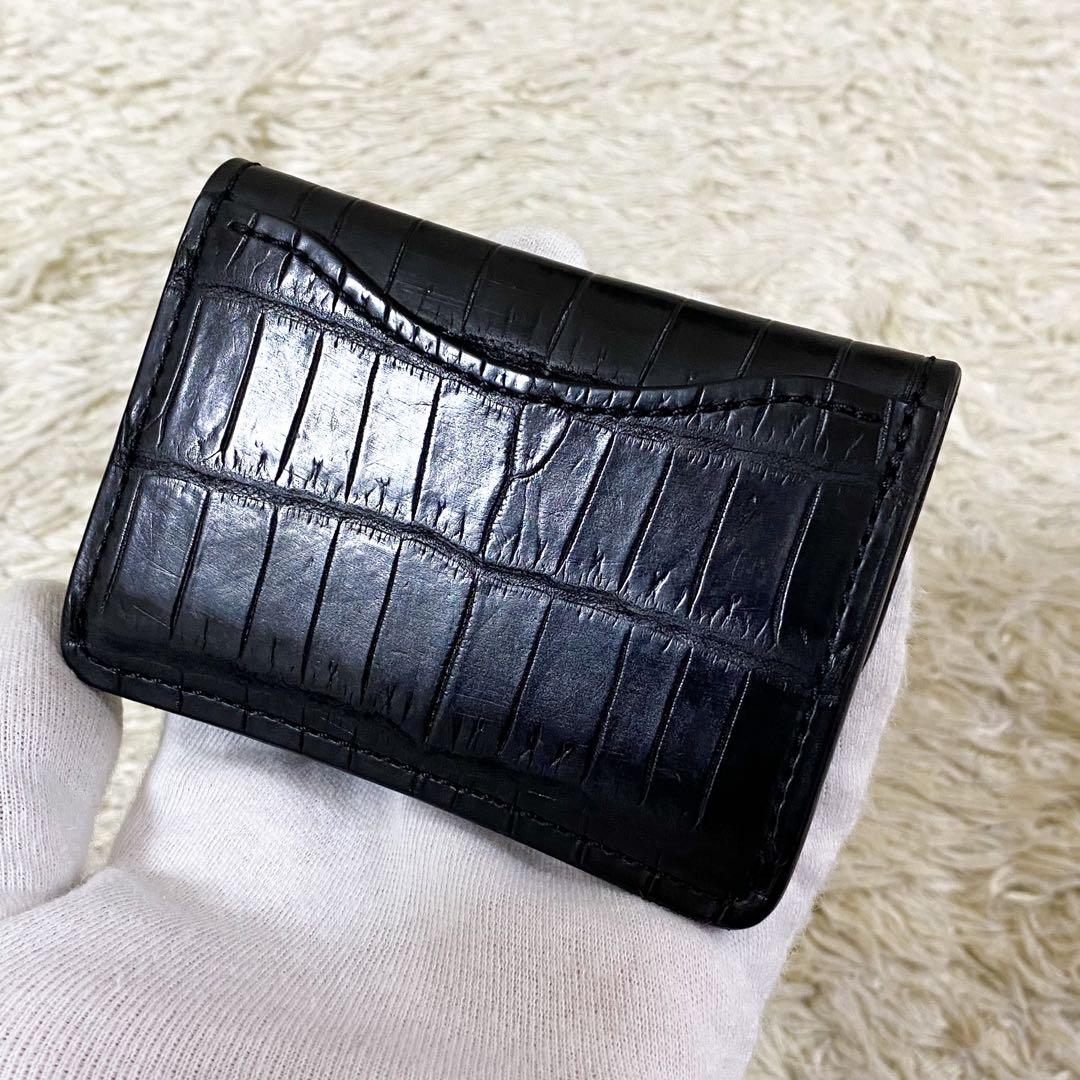 【美品】ワイルドスワンズ タング 小銭入れ ヌバック クロコダイル ブラック 黒