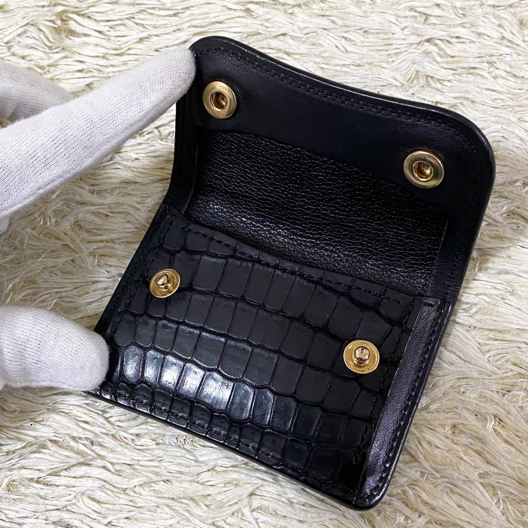 【美品】ワイルドスワンズ タング 小銭入れ ヌバック クロコダイル ブラック 黒