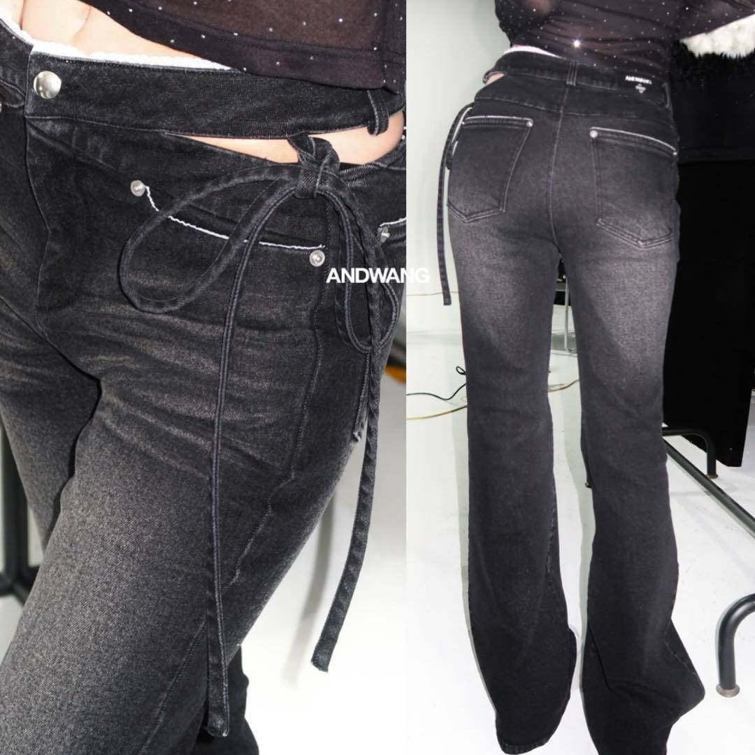 パンツ Andwang Cut Out Ribbon Flare Denim