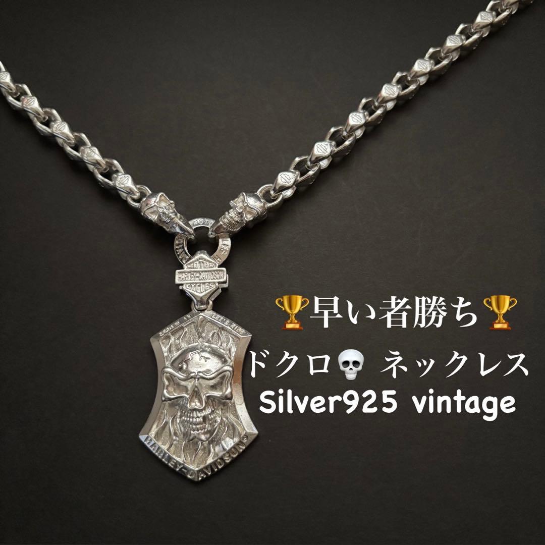 【早い者勝ち】VINTAGE メンズレトロS925銀ネックレス シルバースカル
