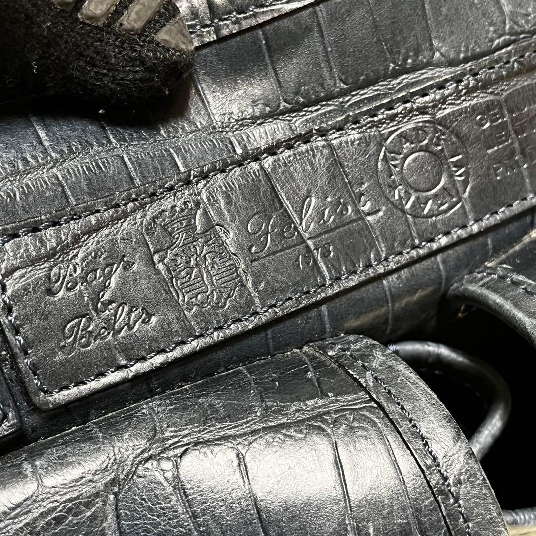 ま*君様 希少✨フェリージ トートバッグ レザー クロコ型押し チャーム付 紺色